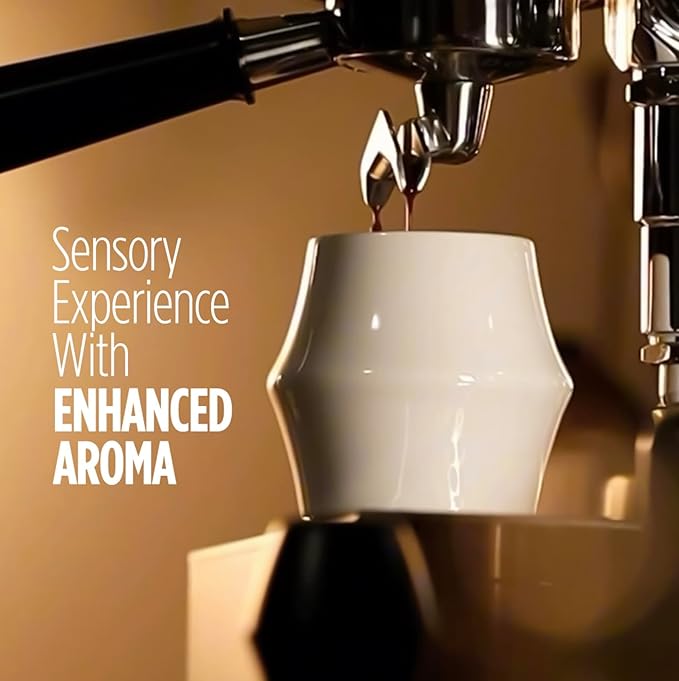 KRUVE CASCADE Porcelain Coffee Cups, 2.5oz Double-Walled Espresso Cups, Sensory Espresso Coffee Mug Set for Heat Retention, White Porcelain Drinking Glasses with Enhanced Aroma, Elegant Cup Design