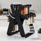 A&K's Rotating Spice Rack Organizer, 18 Glass Jars, 360-Degree Turntable, Black, Comes with Spice Label Stickers, Funnel, and Water Pen. Best for Kitchen Organization, Countertop, Pantry, and Cabinet.