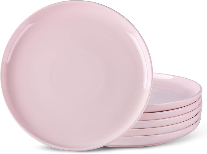 AmorArc Ceramic Plates Set of 6, 8.0 Inch Round Stoneware Salad Plates Use for Dessert, Salad, Appetizer etc,Microwave and Dishwasher Safe, Scratch Resistant Small Deep Dinner Plates-Pink