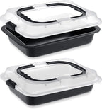 2 Pcs Cake Baking Pan with Lid and Handle, 9 x 13 Inch Non-stick Rectangle Sheet Cake Pan Carrier for Brownie Roasting Cooking Baking (Black Gray)