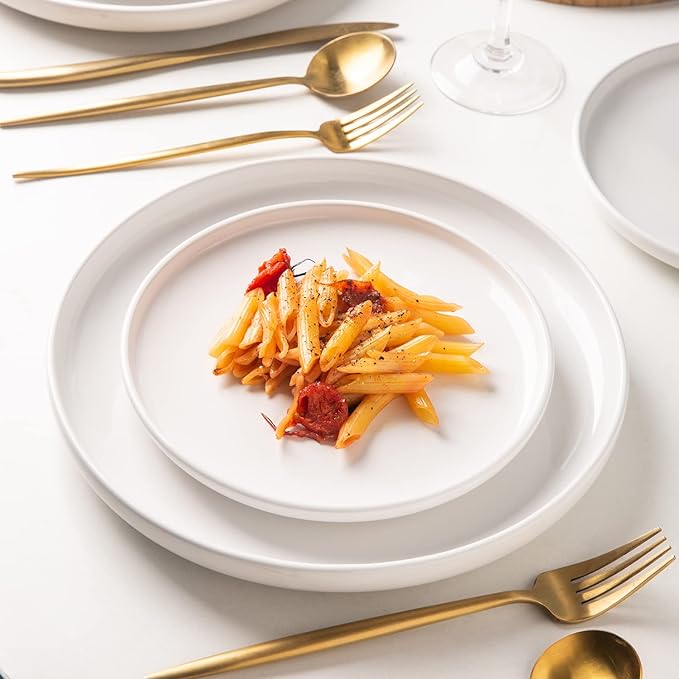 AmorArc Ceramic Plates Set of 6, 8.0 Inch Round Stoneware Salad Plates Use for Dessert, Salad, Appetizer etc,Microwave and Dishwasher Safe, Scratch Resistant Small Deep Dinner Plates-White