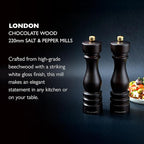 Cole & Mason London Refillable Spice Mill - Kitchen & Home Accessory - Salt & Pepper Grinder Set - Salt Mill with Ceramic Mechanism - Pepper Mill with Carbon Steel Mechanism - 8", Chocolate Wood