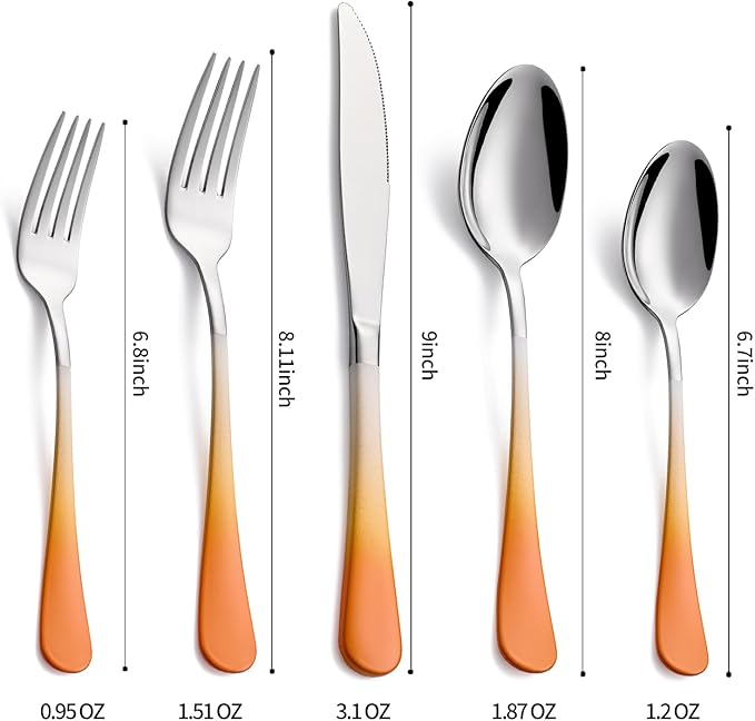 20-Pieces Color Silverware Sets for 4,Orange and white Handle Stainless Steel Cutlery Set, Include Forks Spoons and Knives Set, Dishwasher Safe Utensil Sets for Home Restaurant