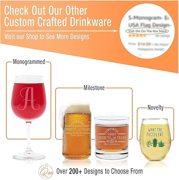 On The Rox Drinks (J-Monogram)- 4 Piece Set of 11 Ounce Engraved Heavy Base Rocks Glasses- Quality Elegant Glass-Multi-Purpose Beverage-Rocks Glass- Gift for any Occasion