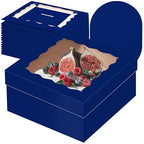 qiqee 12x12x6 Cake Box, 18 Sets Deep Blue Cake Box with Window ＆ 18 Sets 12" Deep Blue Cake Round Boards, 12inch Cake Containers