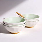 Large Pasta Bowls Set of 6, 29 oz Green Porcelain 7 inch, Microwave Oven Dishwasher Safe for Salad Soup