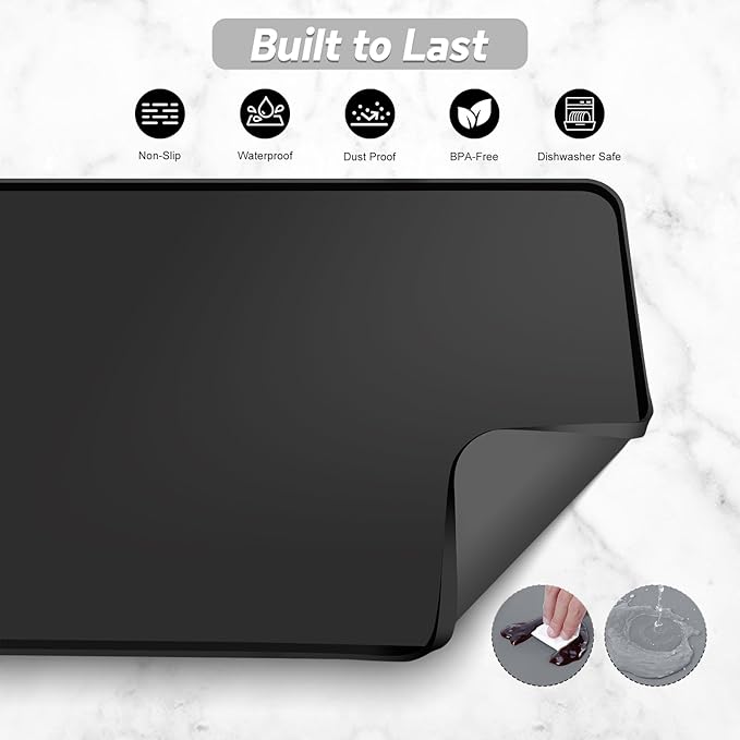 Silicone Coffee Mat,24×16" Waterproof Heat Resistant Bar Mat for Espresso Machine Station Accessories,Non Slip Dish Drying Mat for Kitchen Counter,Home Decor Essentials,Fit Under Coffee Maker