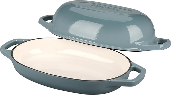 Enameled Cast Iron Dutch Oven Pot with Lid, Oval Dutch Oven for Bread Baking, Bread Oven for Homemade Sourdough Bread Baking, 5qt, Seasalt