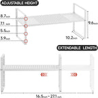 Expandable Cabinet Countertop Shelves, Adjustable Metal Spice Rack Organizer Stackable Stand Extender Counter Storage Shelves for Kitchen Cabinet, Countertop, Pantry and Cupboard, White