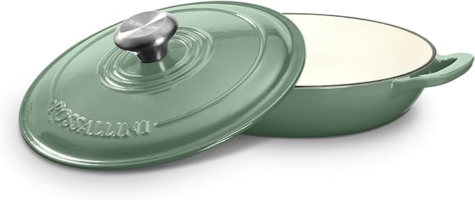 Signature Enameled Cast Iron Braiser, Non-Stick Serving Pot with Tight Fitting Lid for Perfect Roasting, Baking, Sauteing, Searing, and Pan Frying | 5Q (4.7L) - Sage
