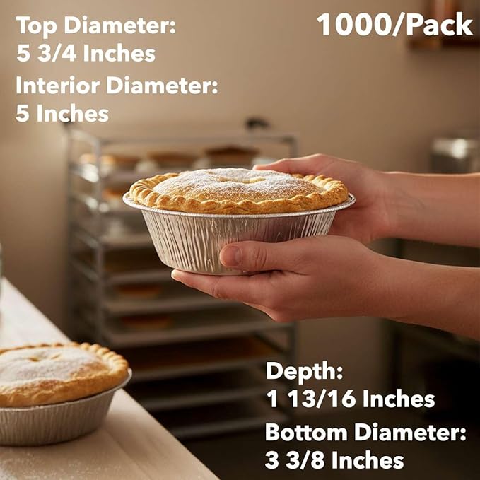 1000-Pack 5 3/4" Extra Deep Foil Pie Pans - Deep 1 13/16" Disposable Aluminum Pie & Tart Pans with Full Curl Rim - For Bulk Baking, Portion Prep, To-Go Meals, Market Stands & Foodservice Lines
