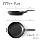 Nonstick Frying Pan, 8/10/12 Inch Skillet with Stay Cool Handle, Fully Coated, Induction Compatible & Oven Safe, 100% Dishwasher Safe, PTFE & PFOA Free（12 Inch, Black Sesame）