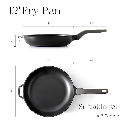 Nonstick Frying Pan, 8/10/12 Inch Skillet with Stay Cool Handle, Fully Coated, Induction Compatible & Oven Safe, 100% Dishwasher Safe, PTFE & PFOA Free（12 Inch, Black Sesame）