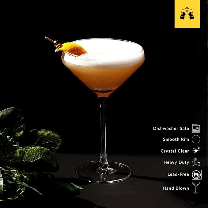 LEMONSODA Hand Blown/Nick And Nora Classic Martini Glasses Manhattan, Cosmopolitan, Espresso Martini, Lemon Drop, Dirty Martini - Inspired by 1930's - 50's Cocktail Culture - 6oz/10oz (Set of 6, 10oz)