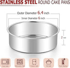 LIANYU 6 Inch Cake Pan Set of 3, Stainless Steel Round Smash Cake Baking Pans Tins, Bakeware for Birthday Wedding Party, Leak-proof & Mirror Finish, Dishwasher Safe
