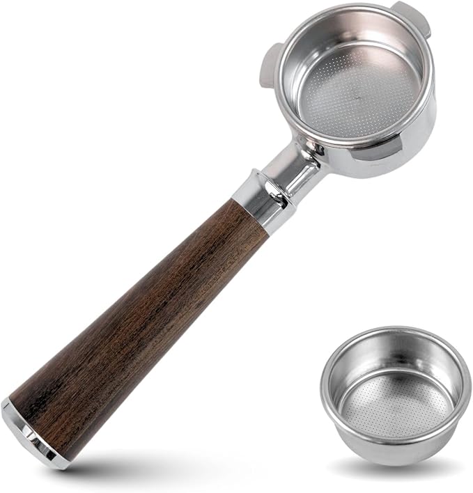 54mm Bottomless Portafilter with 3 Ear, Barista Espresso Portafilter with Stainless Steel Basket and Rosewood Handle, Compatible with Breville 54mm Espresso Machines (Black Rosewood)