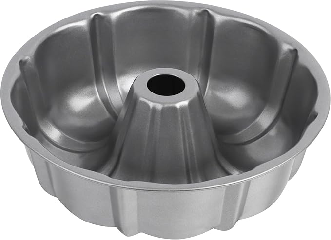 Homikit 10 Inch Nonstick Cake Pan, 10 Cups Heavy Duty Carbon Steel Fluted Tube Round Pans for Baking Meatloaf Jello Angel Food Cake Monkey Bread and More, Nonstick & Easy Release, Gray