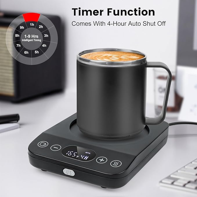 Coffee Mug Warmer & Mug Set Christmas Gifts, 30W Coffee Cup Warmer with 15.5oz Cup for Desk with Auto Shut Off, Timer Function, Smart Mug Heater for Heating Coffee, Tea, Candle, Beverage