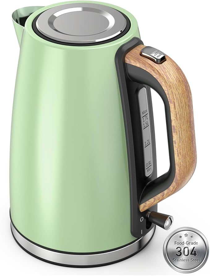 Electric Kettle for Boiling Water, 1.7L Visual Water Window Stainless Steel Electric Water Kettle, 1500W BPA-Free Hot Water Kettle Pot, Auto Shut Off & Boil-Dry Protection, Green
