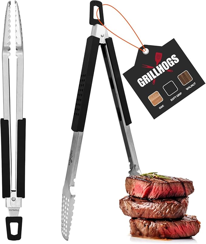 16" Extra Long Tongs 18/0 Stainless Steel BBQ Grill Tongs with Durable Soft Grip Handle for Cooking - Durable Grilling Accessory, Tongs for Cooking & Kitchen, Outdoor Barbecue, Easy to Clean