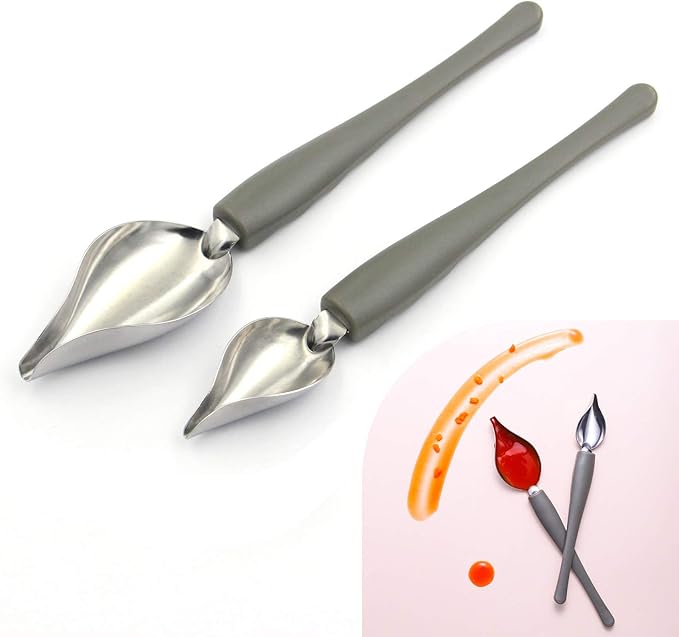 Professional Small Precision Culinary Drawing Decorating Spoons Set,2 Pcs Multi-use Stainless Steel Chef Culinary Drawing Spoons for Decorative Plates,Cake,Dessert with Comfortable Handle
