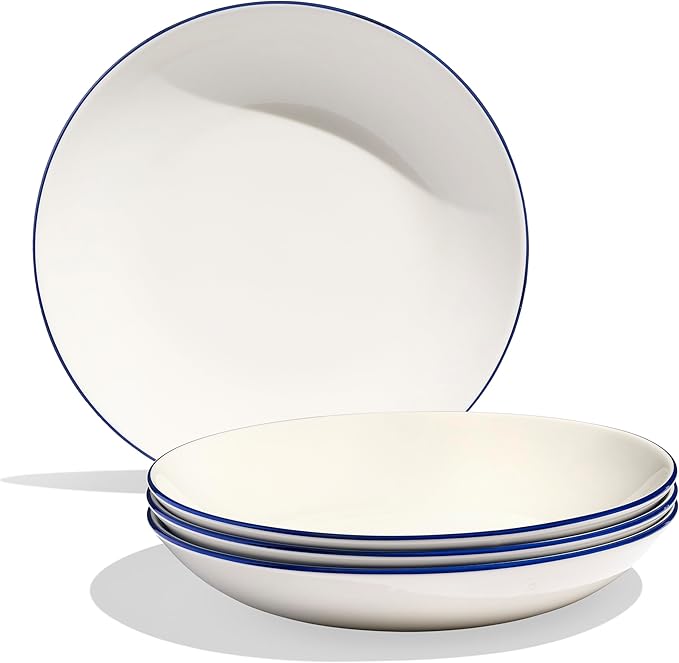 Made In Cookware - Set of 4 - Entrée Bowls - White With Navy Rim - Porcelain - Crafted in England