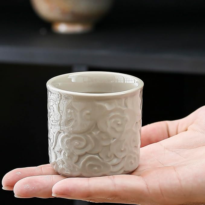 Ceramic Espresso Cups Set of 2 or 4-3oz Demitasse Cups for Coffee & Tea, No Handles, Durable & Dishwasher Safe (gray, 2)