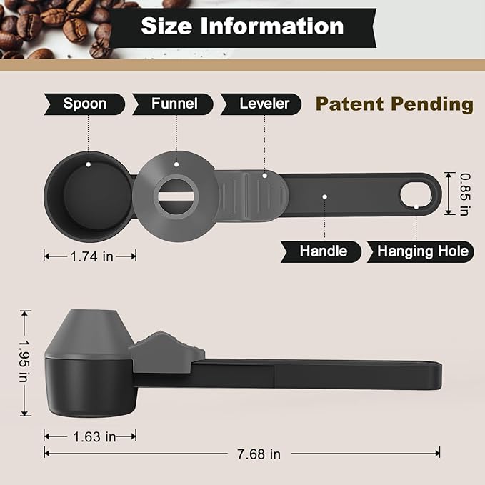 Coffee Scoop & Funnel for Reusable K Cup Refillable Coffee Pods, Coffee Measuring Spoon 2 Tablespoon Capacity, Scoop with Funnel for Ground Coffee, Protein Powder, Tea (Black&gray, 1 Pack)