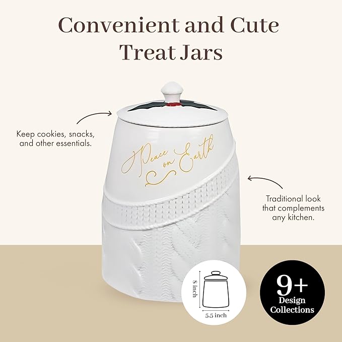 Young's Inc Wintergreen Christmas Ceramic Treat Jar, Cute Cookie Jar with Lid, Multipurpose Ceramic Cannisters for Pet Treats, Candy, Snacks Storage