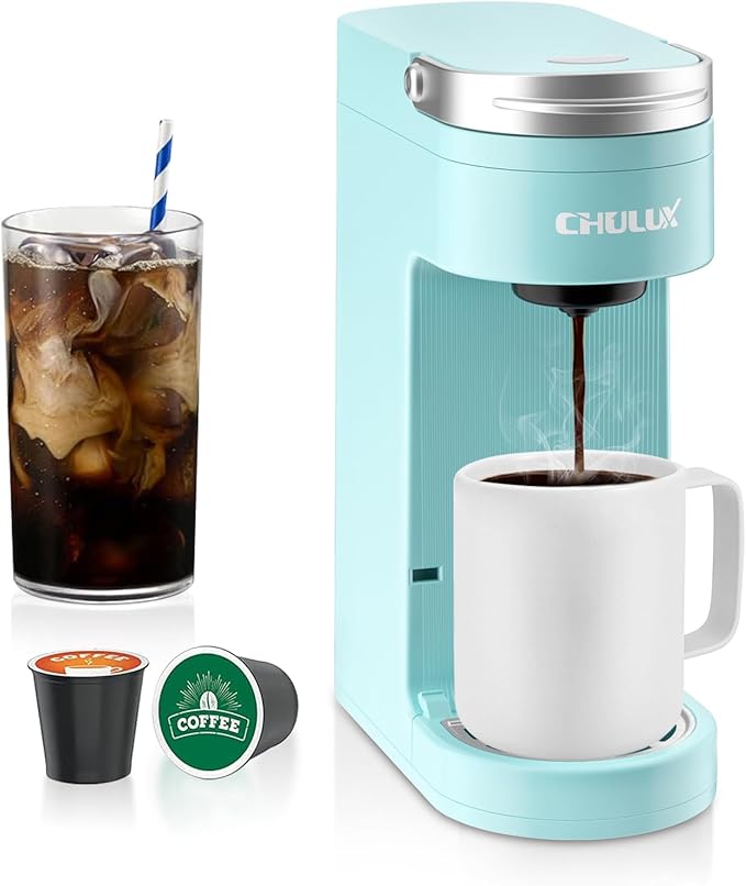 CHULUX Slim Single Serve Coffee Maker, Lightweight K-pod Coffee Machine for Travel & Home, Cyan