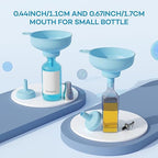 Pisol Wide Mouth Versatile Funnel, Canning Funnels for Kitchen Use, Food Grade Plastic Cooking Funnel Set with 4 Size Spouts and 2 Strainers for Filling Different Bottles and Bags, Blue