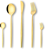 Mirror Gold Silverware Set 20-Piece, Stainless Steel Flatware Service for 4, LaienLife Unique Utensils Set with Long Fork and Spoon Teaspoon, Mirror Gold Flatware Set, Cutlery for Home Party Kitchen
