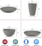 Wheat straw plates and bowls sets of 16 - Unbreakable wheat straw dinnerware sets for party - Alternative plastic dinnerware set for camping,party and R.V. Grey