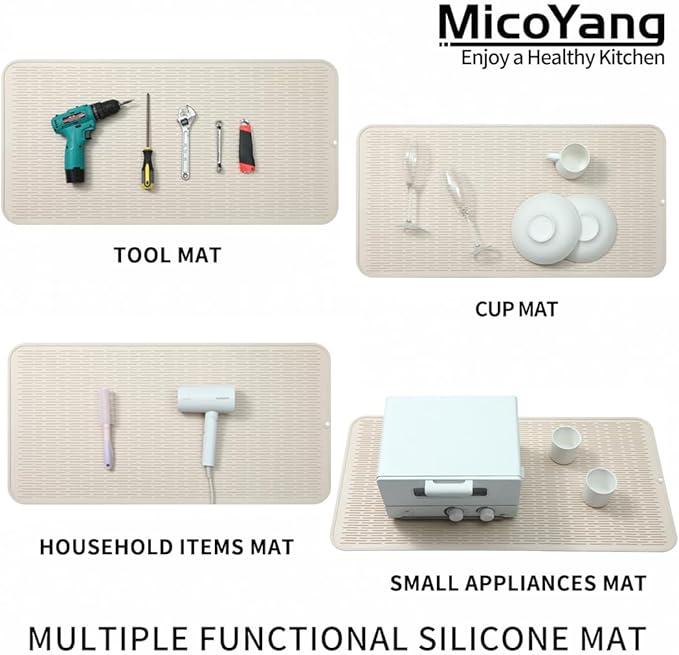 Silicone Dish Drying Mat for Multiple Usage,Easy clean,Eco-friendly,Heat-resistant Silicone Mat for Kitchen Counter or Sink,Refrigerator or Drawer Liner Tapioca 5XL 36inches x 18inches