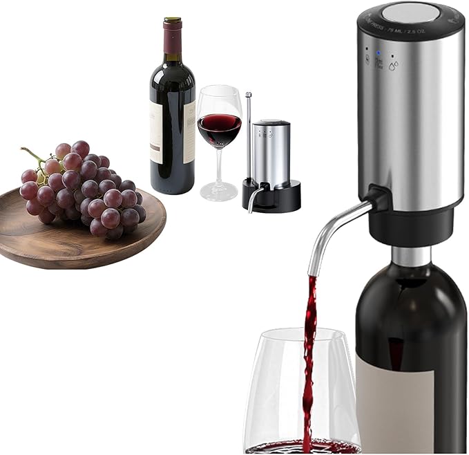 Rechargeable Wine aerator Electric Wine Decanter, Automatic Wine Dispenser withStorage Base,Two Modes:long press to continuously Dispense wine/single press to Dispense75ml of Wine