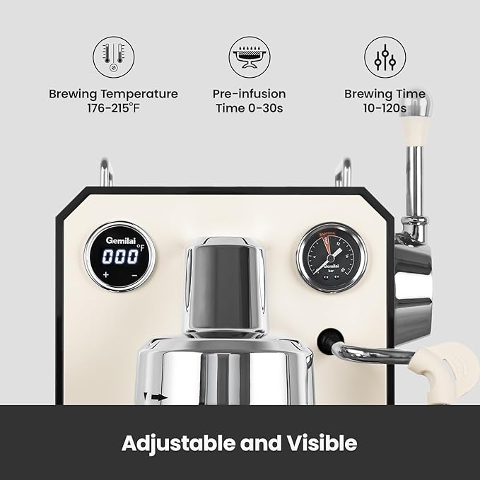 Owl Espresso Machine, 15 Bar Professional Semi-Automatic Espresso Maker with Milk Frother Steam Wand, 57oz Removable Water Tank, Dual Display, for Cappuccino, Latte at home, G3006, Ivory White