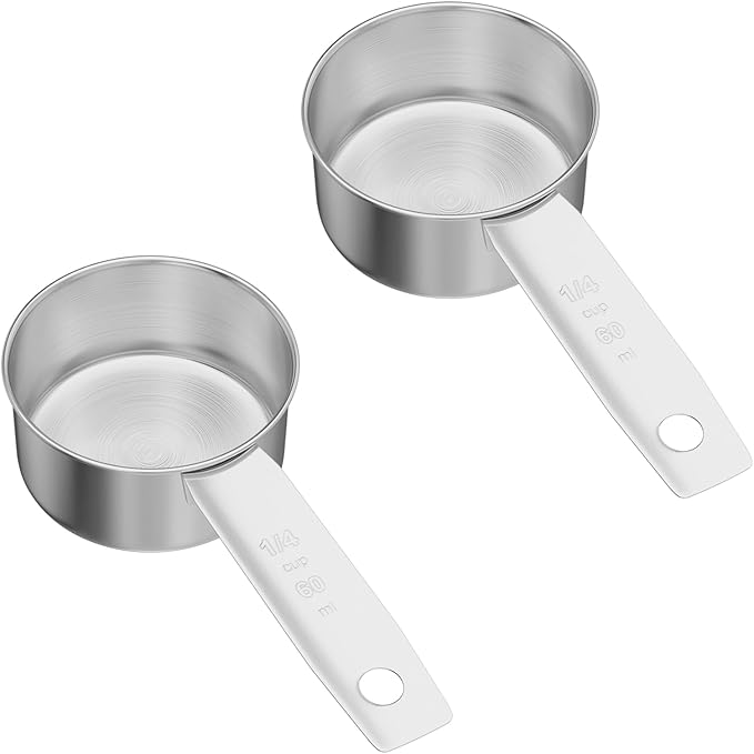 2PCS 1/4Cup(4Tbsp, 60ml, 4oz) Stainless Steel Measuring Cup, Single Metal Scoop for Wet and Dry Ingredients, Great Kitchen Gadgets for Cooking
