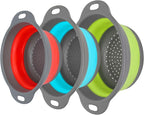 Collapsible Silicone Colander Set 3-Piece - Space-Saving Kitchen Strainer for Pasta & Spaghetti, Fruit & Veggies, Dishwasher Safe, Multi-Color Sizes for Camping, RV & Small Kitchens