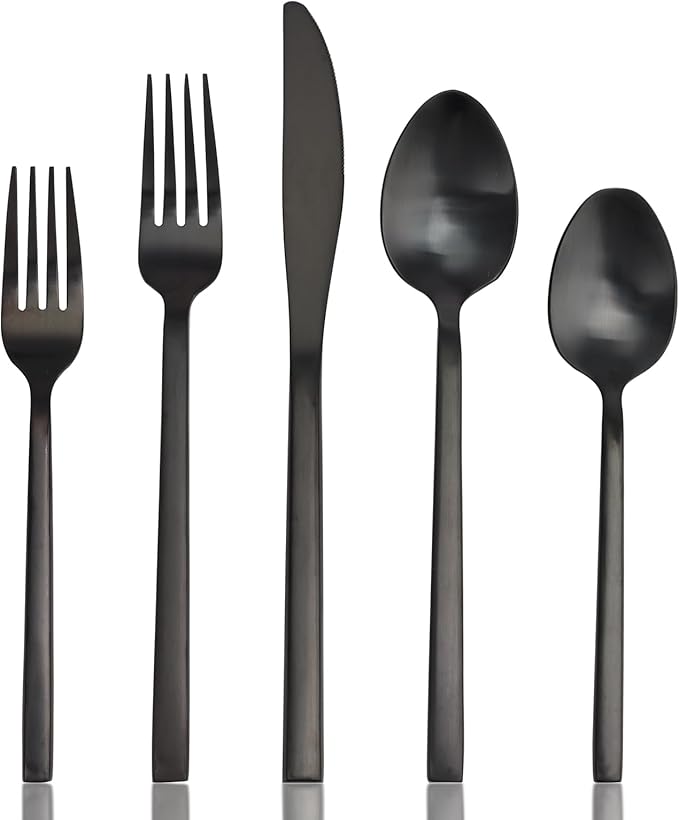 20 Piece Silverware Set for 4,Stainless Steel Flatware Set,Tableware Cutlery Set for Home and Restaurant Include Forks Knives Spoons,Mirror Finish,Dishwasher Safe (Black)