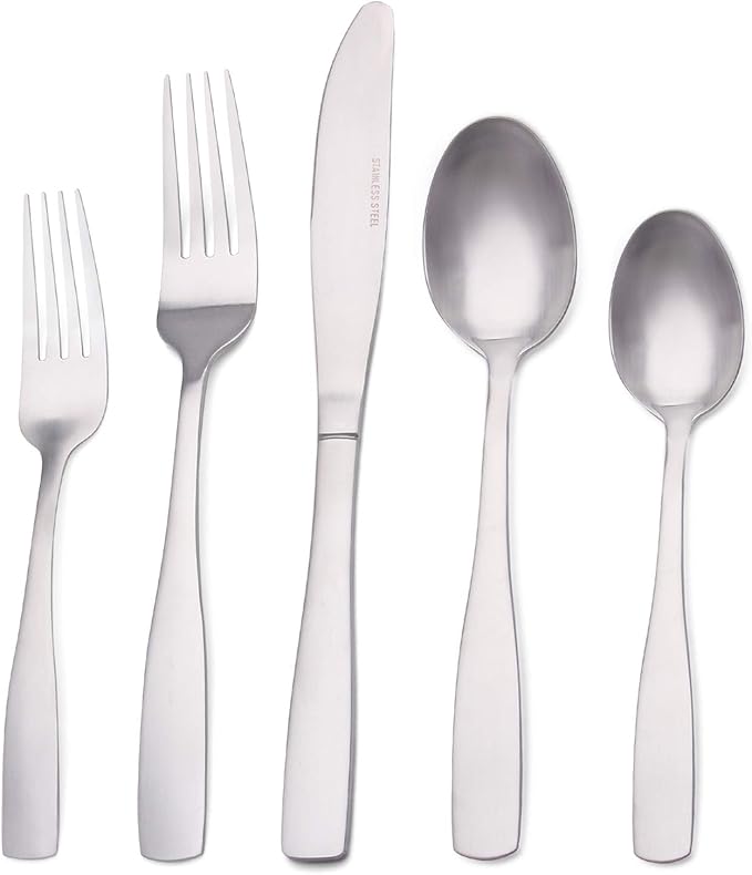 Matte Silverware Set, Satin Finish 20-Piece Stainless Steel Flatware set, Tableware Cutlery Set Service for 4, Utensils for Kitchen, Dishwasher Safe