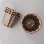 Set of 4 Nonstick Canele Molds, Mini Lace Canele Mold, Individual Washable Carbon Steel Canelle Pastry Molds, Popover Muffin Cupcake Pans for Oven Baking - 2.8 Inch, Gold