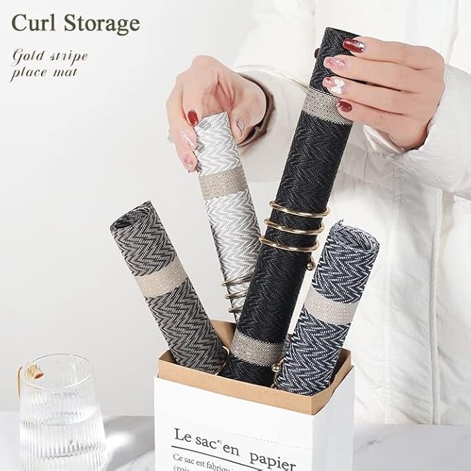 PIGCHCY Placemats Set of 6, Black Elegant Placemats Washable Non-Slip Luxurious Durable Table Mats for Home/Dining Room Decoration