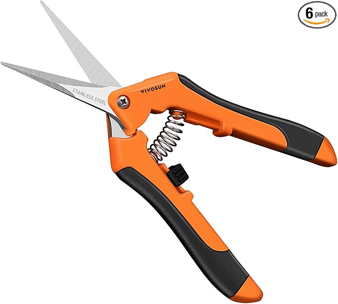 VIVOSUN 6-Pack 6.5 Inch Gardening Scissors Hand Pruner Pruning Shear with Straight Stainless Steel Blades Orange