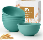Wheat Straw Bowls Set of 6, Unbreakable Plastic Bowls, Microwave and Dishwasher Safe Serving Bowl for Dinner, Breakfast, Snack, Cereal Bowl for Kitchen, Camping, Outdoor (Green, 26 OZ)