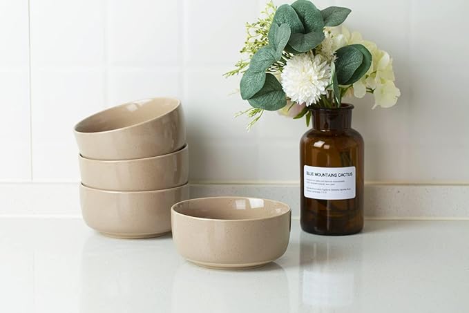 famiware Milkyway Cereal Bowl, Soup Bowls for 4, 25 Ounce Bowls Set for Kitchen, Bowl Set for Cereal Soup Rice Pasta Salad Oatmeal, Cinnamon Brown