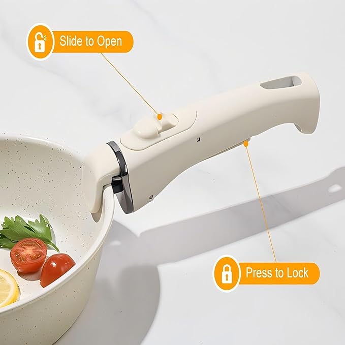20 Pcs Pots and Pans Set Non Stick, Ceramic Cookware Set Detachable Handle, RV Kitchen Cooking Set Removable Handles, Oven Safe, Induction ReadyStackable Non-stick set, White