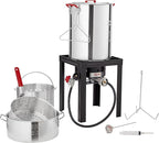 VEVOR Turkey Deep Fryer, 30-qt Turkey & 10-qt Outdoor Aluminum Seafood Boiling Kit, Fish Steamer Cooker Set, 54,000 BTU Burner Propane Gas Boiler, Gifts for Thanksgiving Day