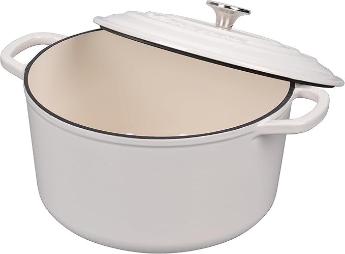Enameled Cast Iron Dutch Oven Pot with Lid, for Sourdough Bread Baking, Round Dutch Ovens, 4.5 Quart, White