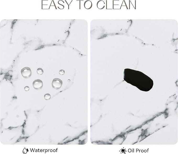 Romanstile Vinyl Placemats Set of 6-12 X 18 Inch - Heat Resistant Place Mats 100% Waterproof Oilproof Wipeable Reversible Faux Leather Table Mats for Kitchen/Dining/Party/Outdoor, Marble