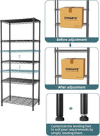 SINGAYE 5 Tier Storage Shelves Wire Shelving Unit Shelve Metal Kitchen Laundry Room Organization Home Pantry Closet Bathroom Organizers Garage Rack Estantes para Cocina 14" D x 24" W x 59.5" H Black